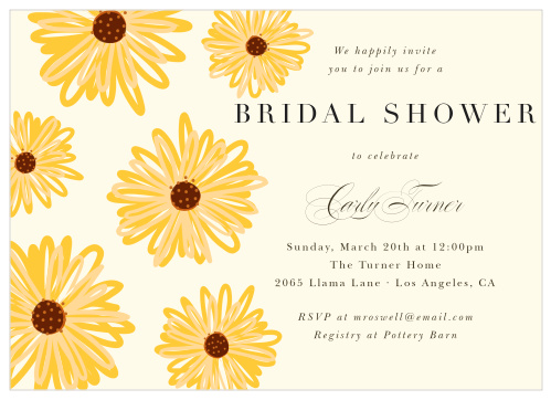 Personalize your perfect event with your favorite design combinations of colors and fonts. Your event details will stand out against the playful flowers and pop against a sunny backdrop with Flower Doodles Bridal Shower Invitations by Basic Invite.