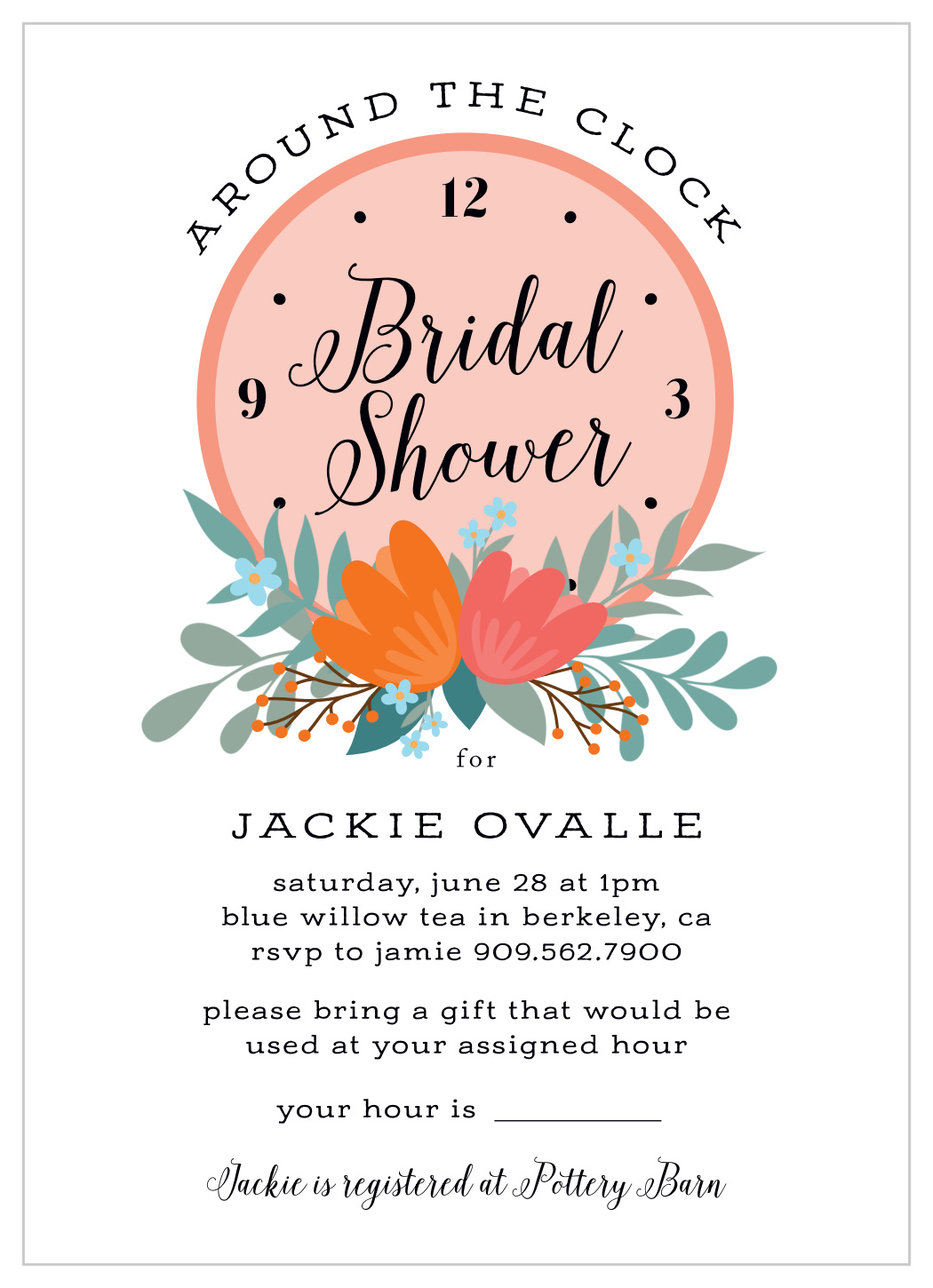 Floral Clock Bridal Shower Invitations