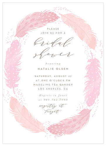 Our Feather Frame Bridal Shower Invitations are the perfect way to surround yourself with your loved ones for your pre-wedding festivities!