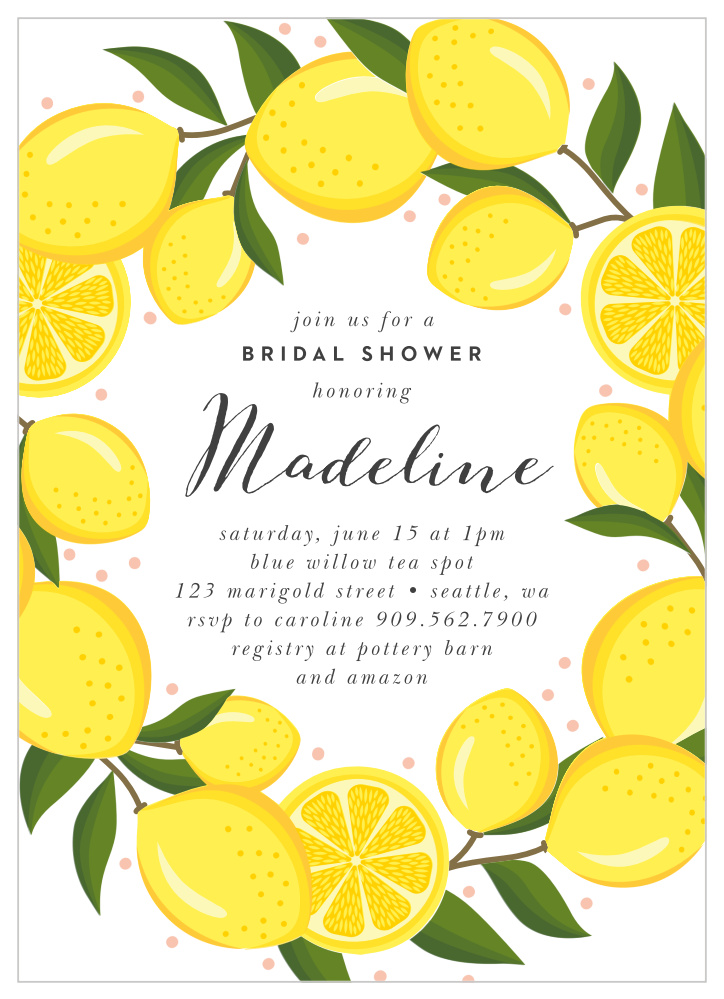 Lemon Wreath Bridal Shower Invitations