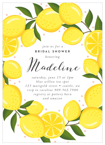 Set the stage for a bright and cheery shower with our Lemon Wreath Bridal Shower Invitations.