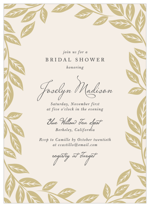 Gather your close friends and family to for pre-wedding festivities with the chic look of our Luxurious Leaves Bridal Shower Invitations.