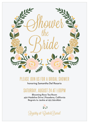 Be sure to invite all of your closest family and friends to celebrate your big day with our Flower Crown Bridal Shower Invitations!