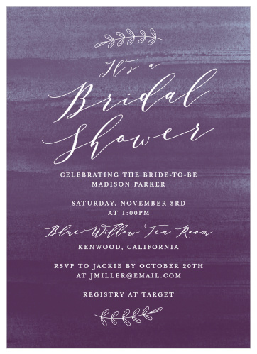 Gather your close friends and family together to celebrate your upcoming wedding with the chic look of our Watercolor Plum Bridal Shower Invitations.