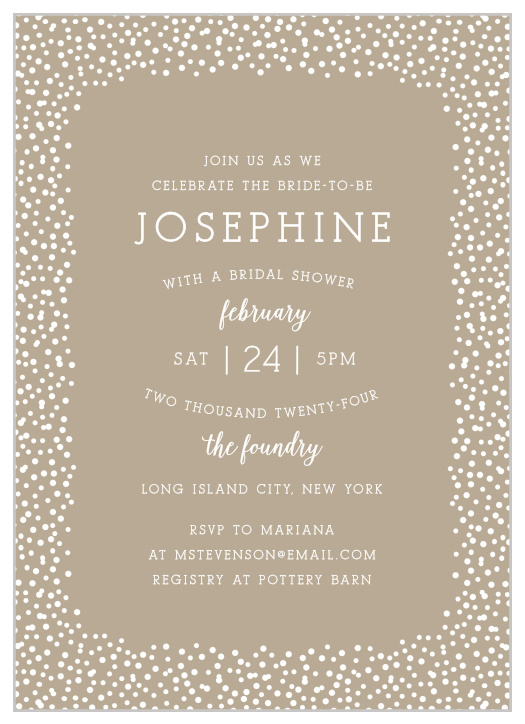 Surround yourself with close friends and family for some pre-wedding fun with the chic look of our Confetti Border Bridal Shower Invitations.