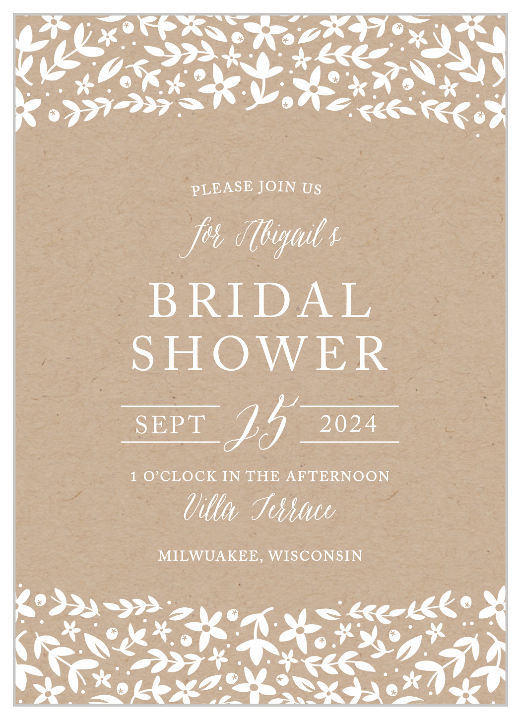 Kraft Florals Bridal Shower Invitations