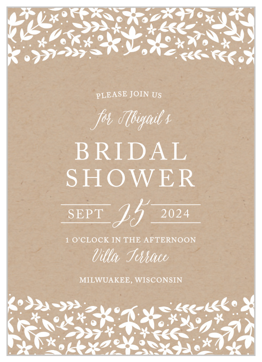Bring your close friends and family together for pre-wedding festivities with our Kraft Florals Bridal Shower Invitations.