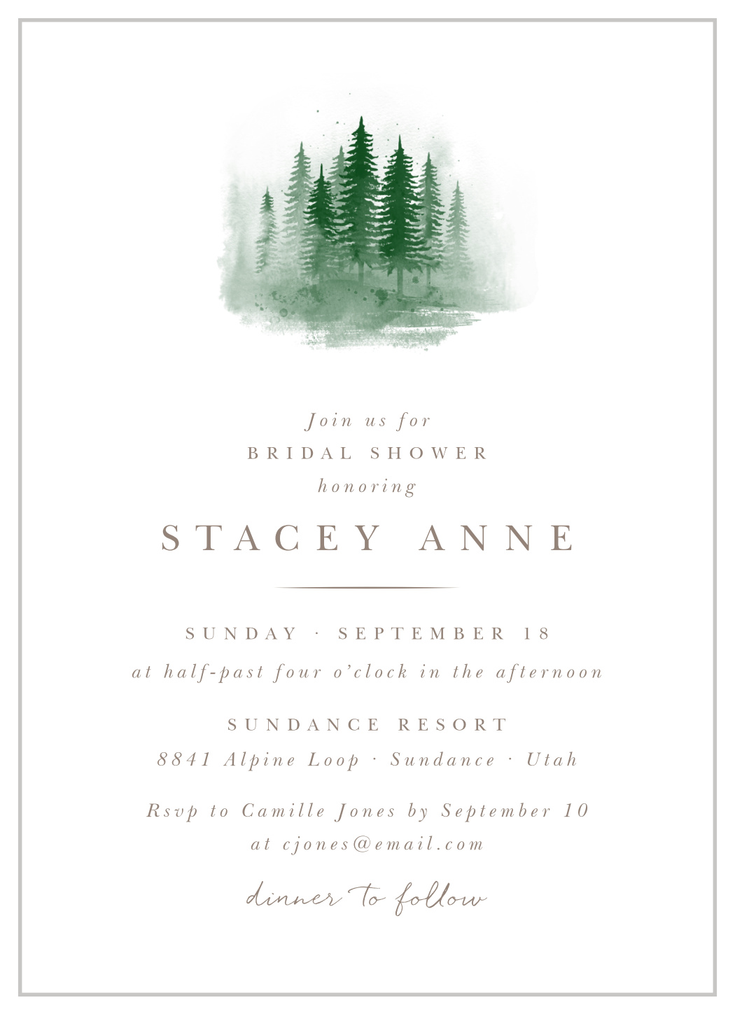 Delicate Pine Bridal Shower Invitations