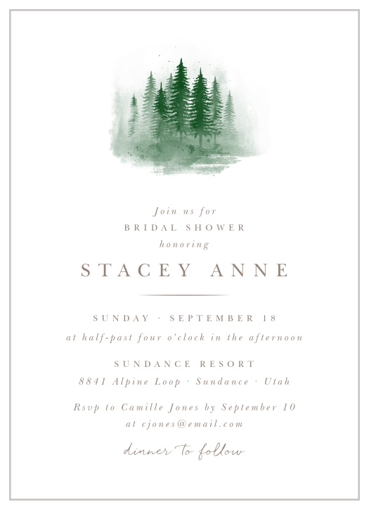 Set the stage for your perfect bridal shower with our Delicate Pine Bridal Shower Invitations.