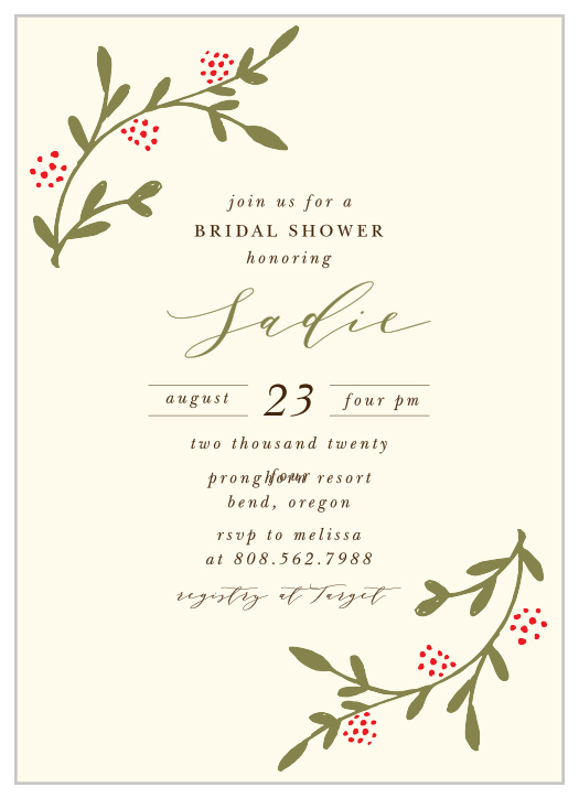 Surround yourself with close friends and family for some pre-wedding festivities with the chic look of our Bounteous Berries Bridal Shower Invitations.