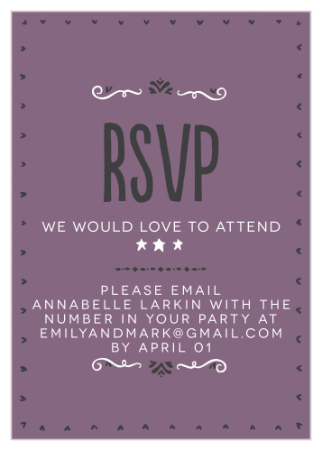 Obtain your guests' attendance by sending out this matching response card. Customize the colors and fonts to match your wedding theme exactly!