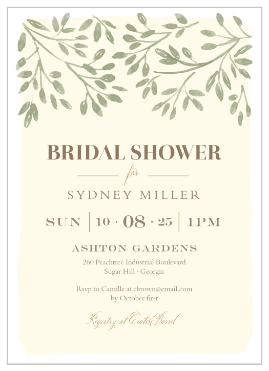 Gather your close friends and family together for pre-wedding fun with the chic look of our Vineyards Foliage Bridal Shower Invitations.