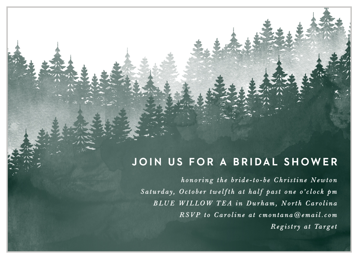 Watercolor Forest Bridal Shower Invitations