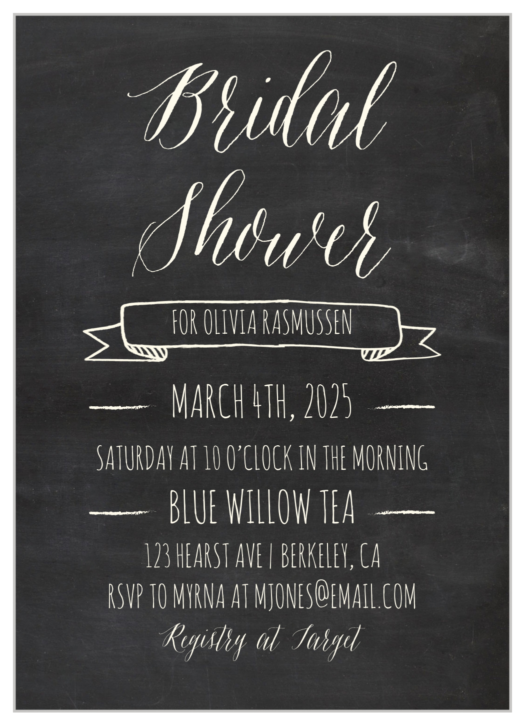 Blackboard Lettering Bridal Shower Invitations