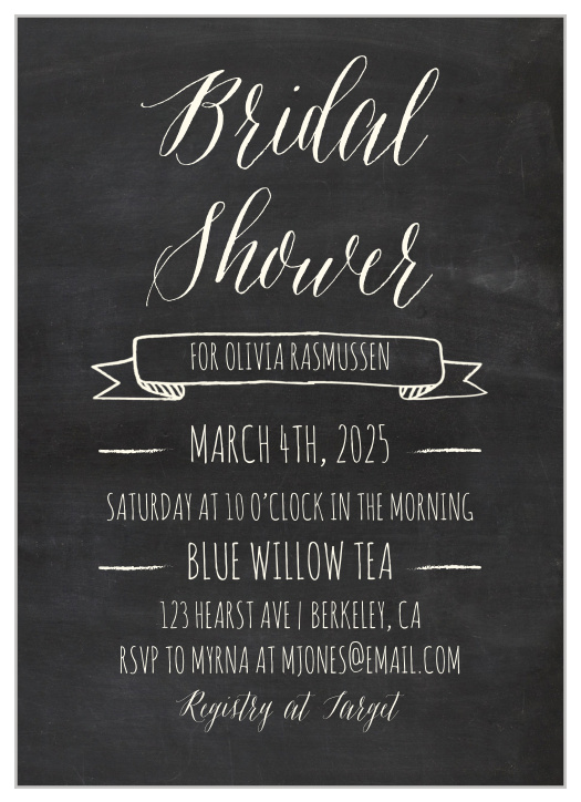 Surround yourself with close friends and family before the big day with the classic look of our Blackboard Lettering Bridal Shower Invitations.