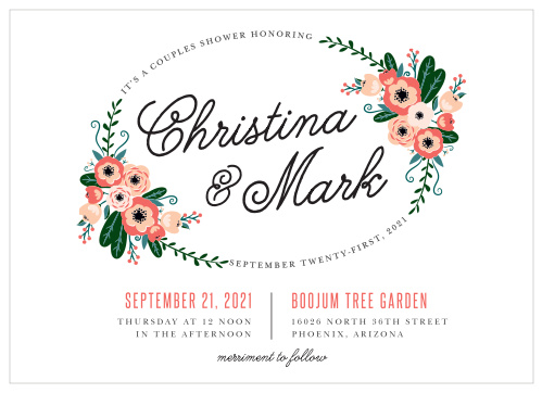 Your event's details sit in the center in a mixture of a beautifully illustrated wreath of flowers and swirling font of the happy couple's name. Personalize these cards with different combinations of colors to create your very own personalized look. Lovely Botanical Bridal Shower Invitations are the perfect way to surround yourself with your friends and family for your pre-wedding festivities!
