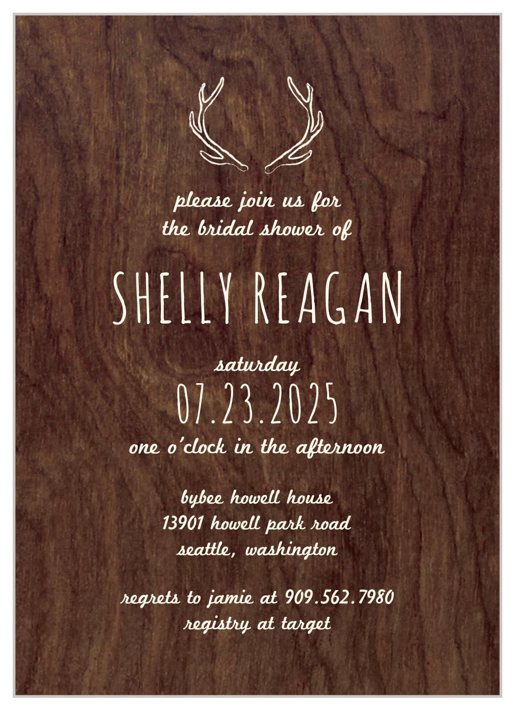 Wooden Antlers Bridal Shower Invitations