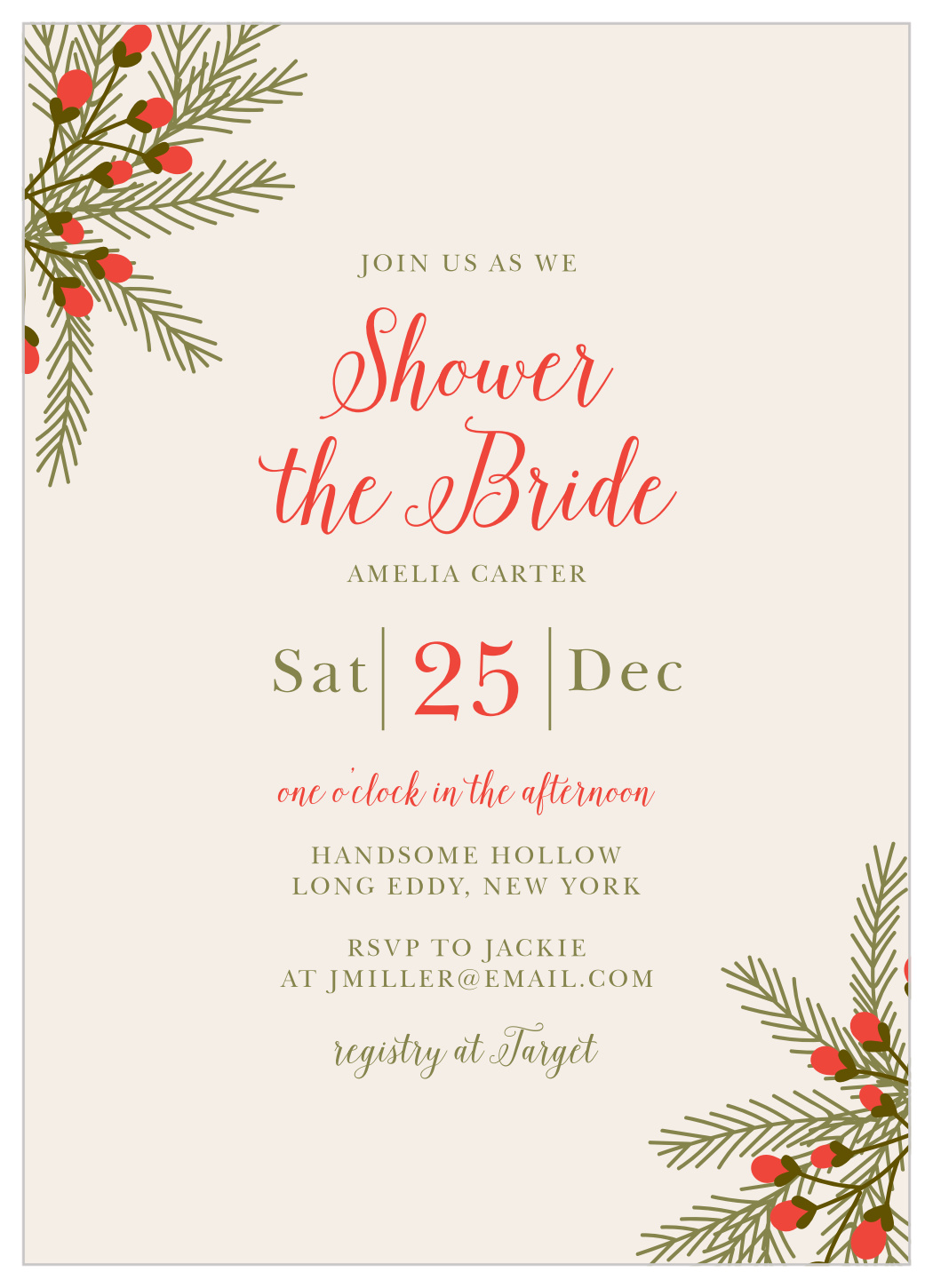 Evergreen Berries Bridal Shower Invitations