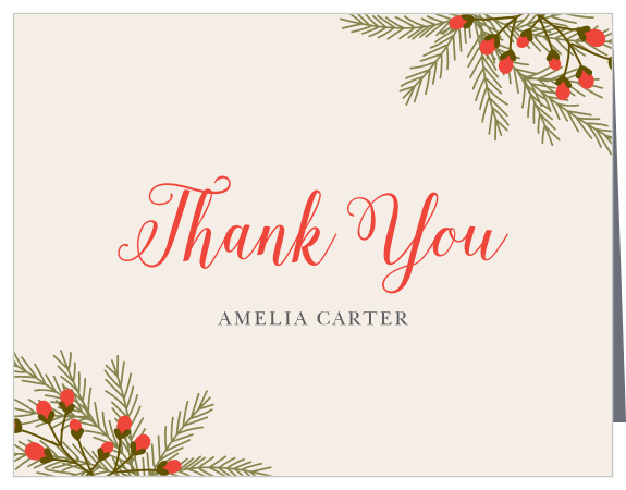 Share your gratitude to your close friends and family for their support with the classic look of our Evergreen Berries Bridal Shower Thank You Cards.