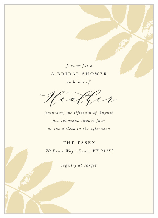 Gather your family and friends together for pre-wedding festivities with the chic look of our Gold Leafing Bridal Shower Invitations.