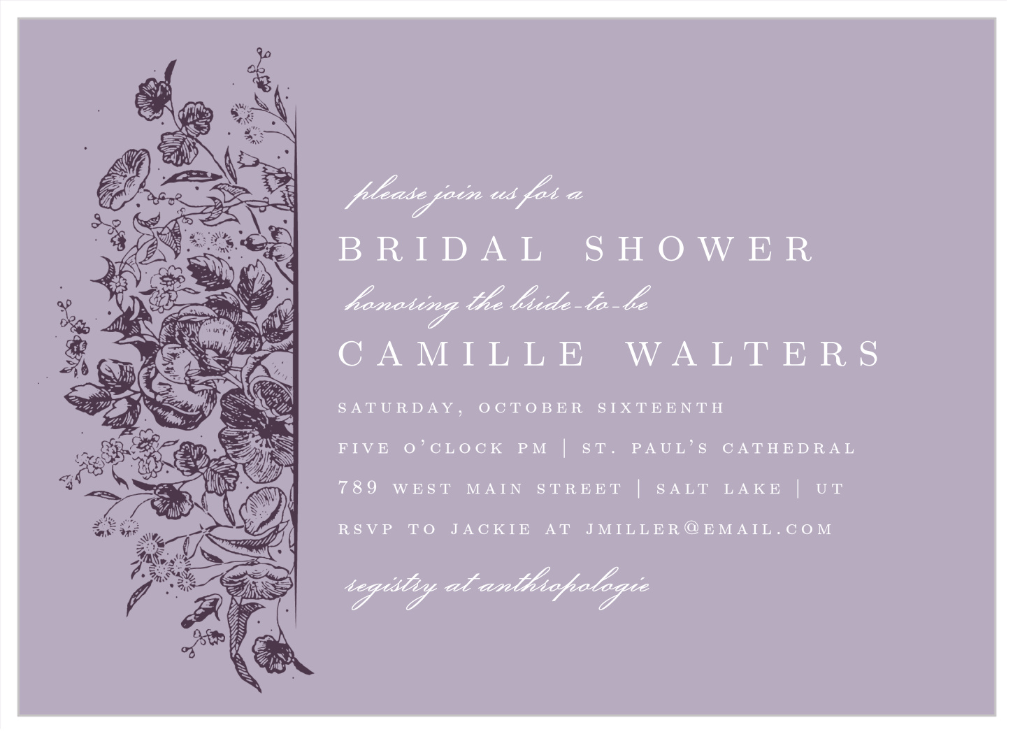 Lilac Bouquet Bridal Shower Invitations