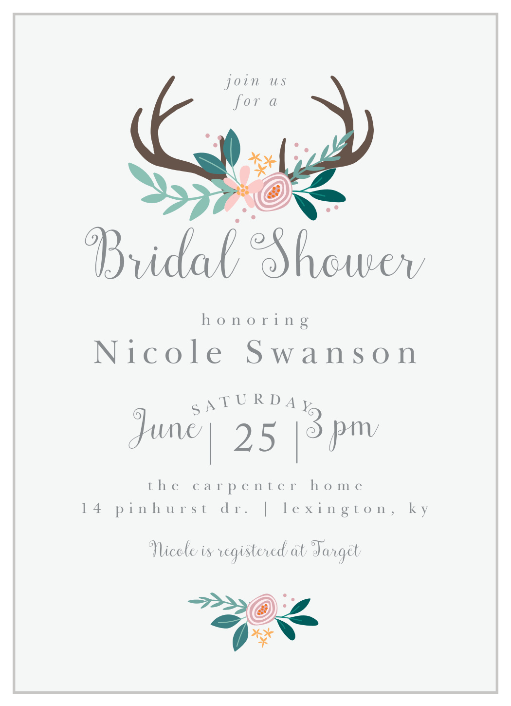 Antler Bouquet Bridal Shower Invitations