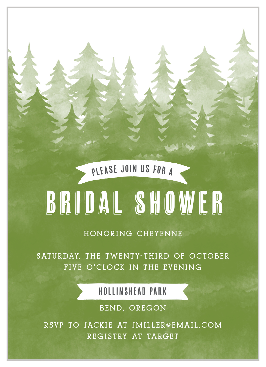 Woody Watercolors Bridal Shower Invitations