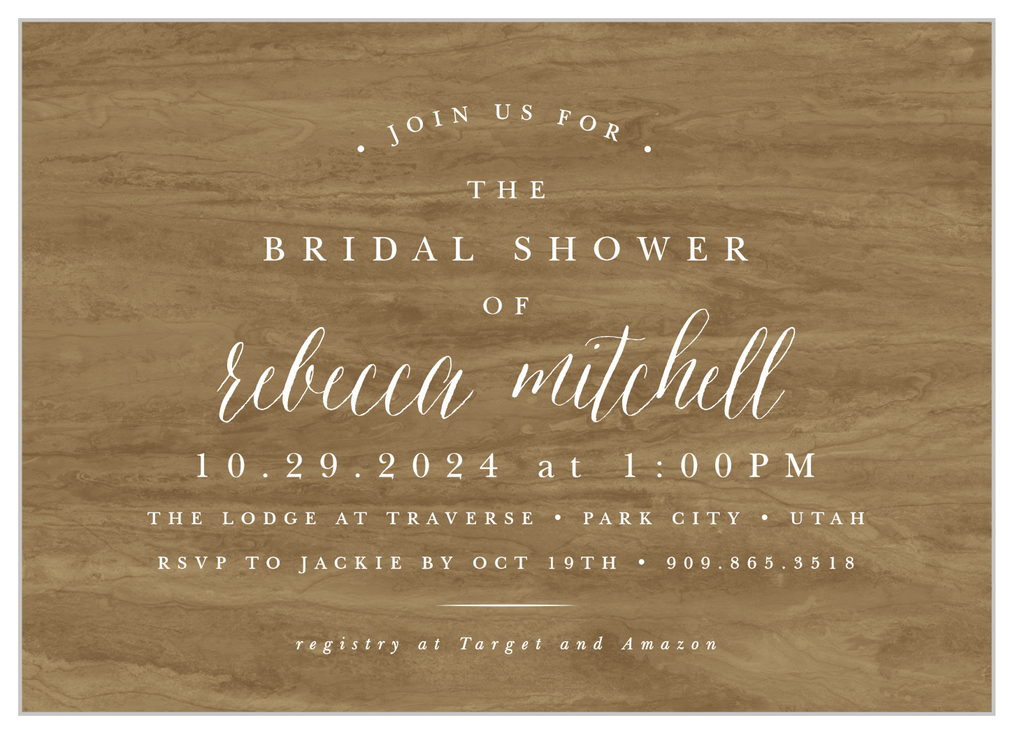 Calligraphic Woodgrain Bridal Shower Invitations