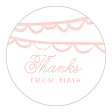 Our Crafty Doodle Bridal Shower Stickers features rough, hand-drawn banners in the background, and your names in a thin, hand-drawn text. 