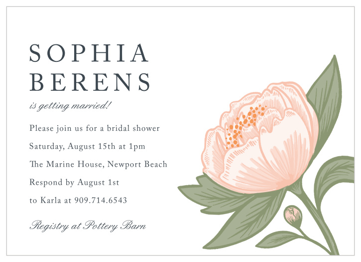 Our Pretty Peony Bridal Shower Invitations are elegant botanical designs, perfect to fit any shower theme with a few color and font changes.