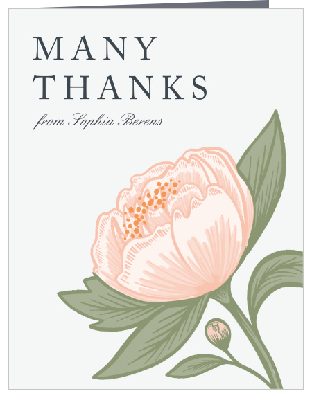 Our Pretty Peony Bridal Shower Thank You Cards are elegant botanical designs, perfect to fit any shower theme with a few color and font changes.
