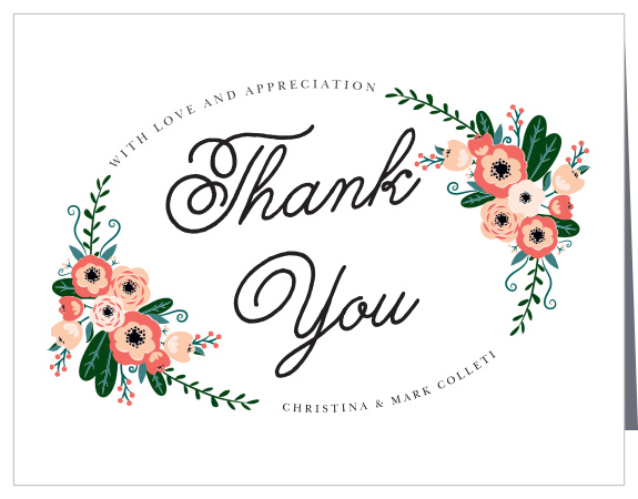 A beautiful script Thank You is in the center of a beautifully illustrated wreath of flowers. Lovely Botanical Bridal Shower Thank You Cards is the perfect touch to say thank you, friends and family.
