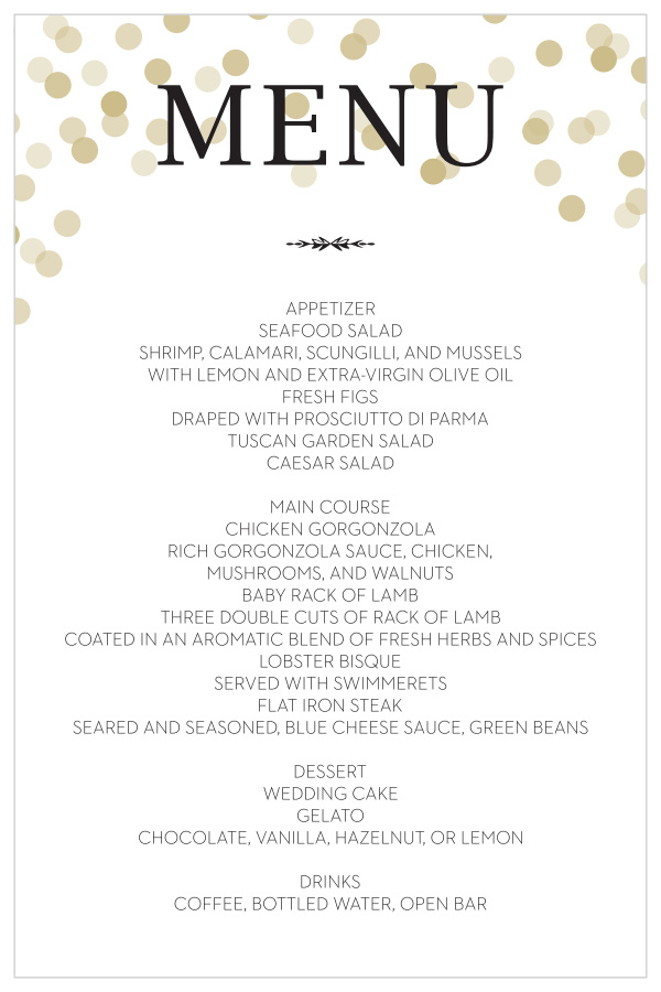 Impress your guests with this trendy and modern wedding menu.