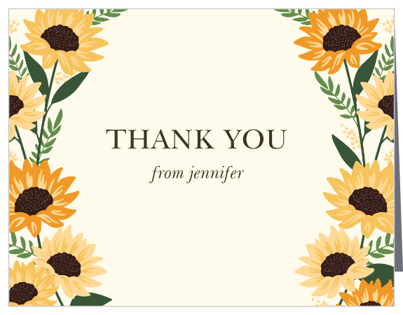 Send out this Sunflower Wreath Bridal Shower Thank You Cards that is truly one of a kind. Customize the colors fonts and wording in order to match your party scheme!