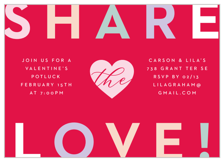 Share your love, and your cooking, this Valentine's Day with our Lovely Potluck Valentine's Day Party Invitation!
