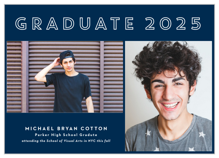 This fully customizable modern and clean announcement will let your friends and family share in your recent accomplishments. Outlined Excellence Graduation Announcements is a sophisticated photo display card.
