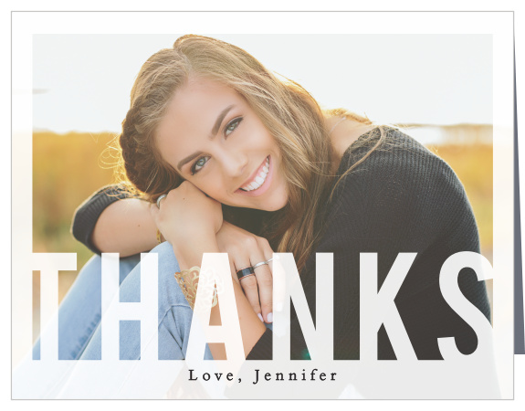 Make your graduation photo the pinnacle of your note of thanks with our Typographic Frame Graduation Thank You Card.