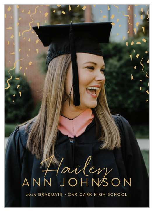 Inform your friends and family of your big achievement with the chic look of our Confetti Pop Graduation Announcements.