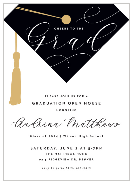 Invite your family and friends to celebrate your graduation with our Script Cap Graduation Invitations!