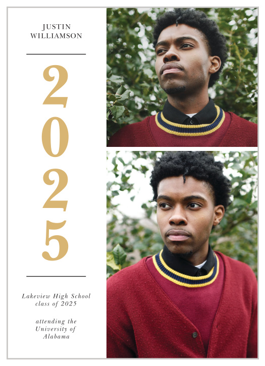 Surround yourself with loved ones and celebrate your huge achievement with the sleek look of our Double Stack Graduation Announcements.