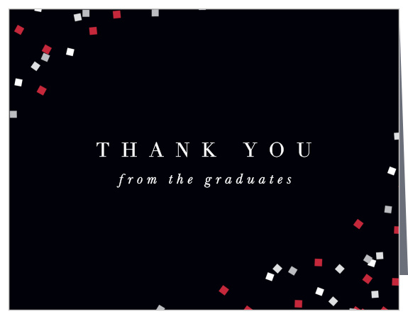 Show your thanks with our Group of Grads Graduation Thank You Card. This modern design features colorful confetti in two opposite corners.