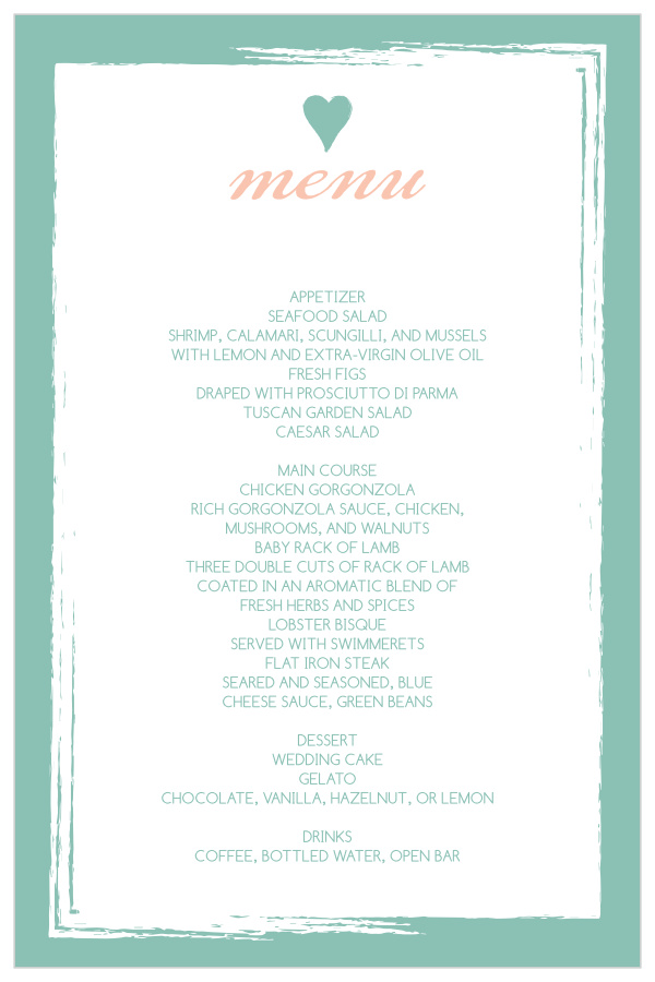 Impress your guests with this trendy and modern wedding menu.