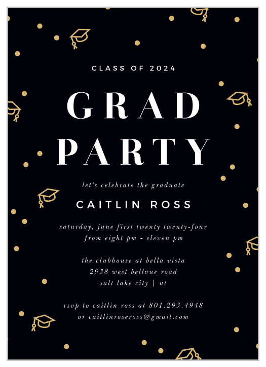 Surround yourself with your closest friends and family so celebrate your momentous achievement with the chic look of our Grad Hats Graduation Party Invitations.