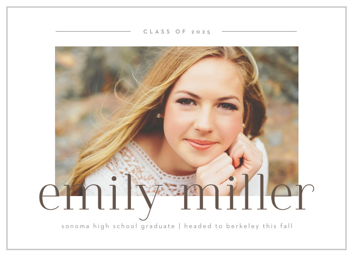 Bring your family and friends together to celebrate your big achievement with the minimalist look of our Stately Emphasis Graduation Announcements.