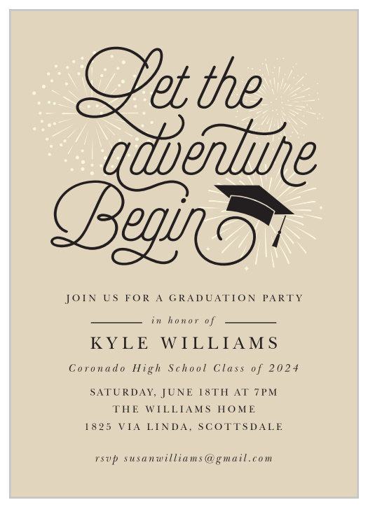 Bring your close friends and family together to celebrate your momentous achievement with the chic look of our Grad Adventure Graduation Party Invitations. 