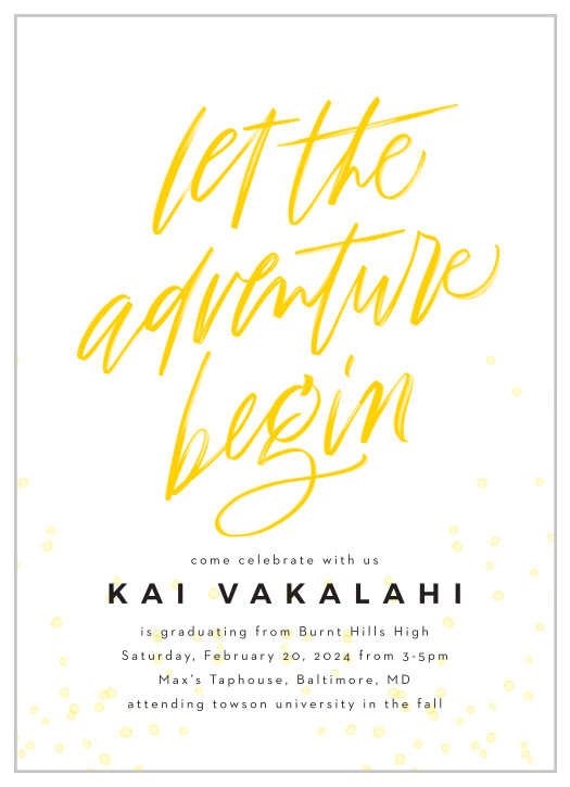 Bring your close friends and family together to celebrate your momentous achievement with the chic look of our Big Adventure Graduation Party Invitations.
