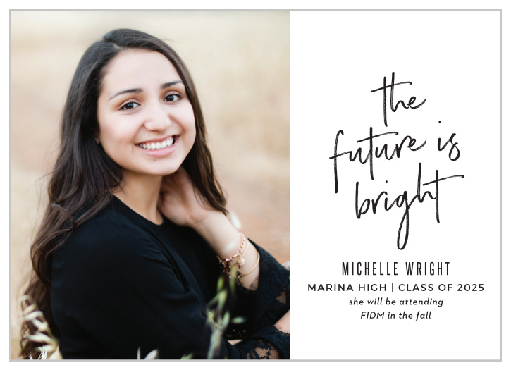 Let your friends and family know of your momentous accomplishment with the chic look of our Future Is Bright Graduation Announcements.