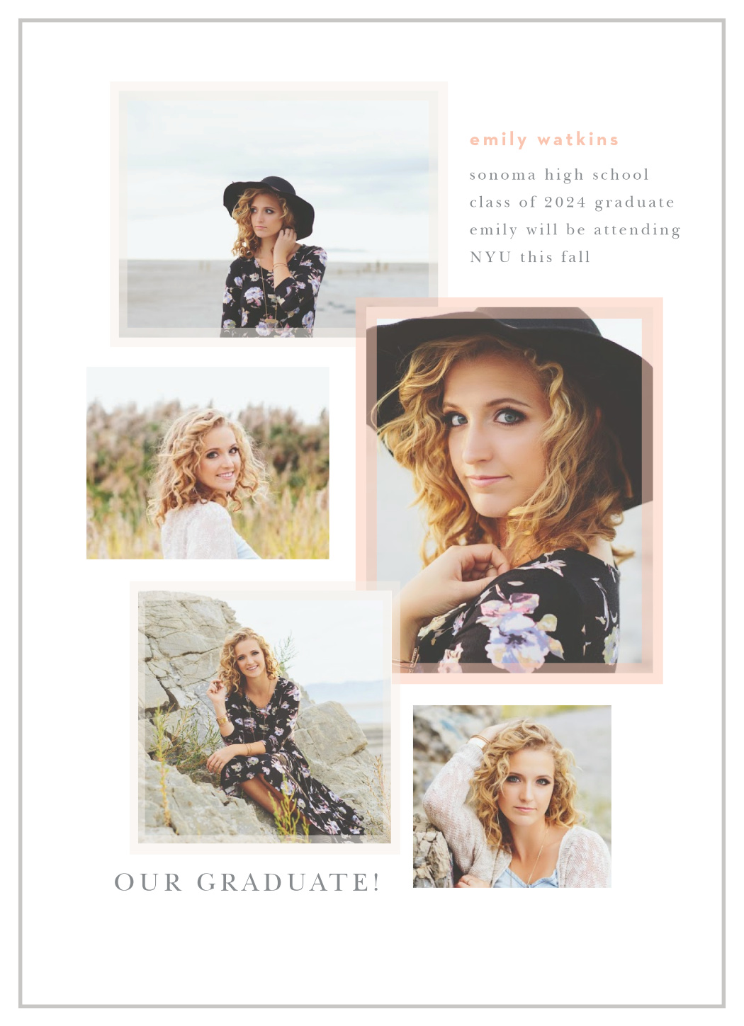 Subtle Snapshots Graduation Announcements by Basic Invite