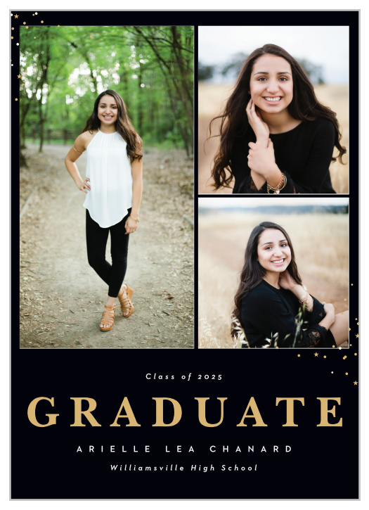 Inform your friends and family of your momentous accomplishment with our Star Confetti Graduation Announcements.