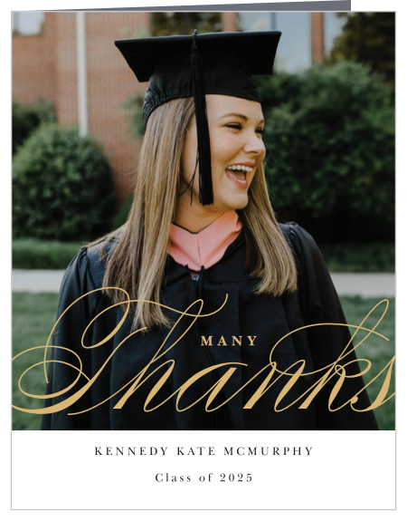 Share your gratitude for your friends and family's support with the chic look of our Swirling Scholar Graduation Thank You Cards.